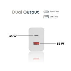 Vintron 35W Fast Charger Combo with USB-C to USB-C Cable | Dual Port (Type-C + USB-A), Fast Charging & Data Transfer, Tangle-Free Cable (White)