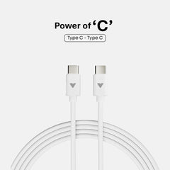 Vintron USB-C to USB-C Cable - Fast Charging & Data Transfer, Tangle-Free (White)65w