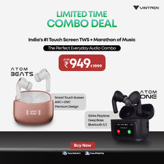 Vintron Atom One + Atom Beats Combo | Smart Touch Screen TWS + 50H Battery Wireless Earbuds