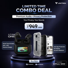Atom One TWS Earbuds + Privacy Glass Combo | Smart Audio & Privacy Screen Protection