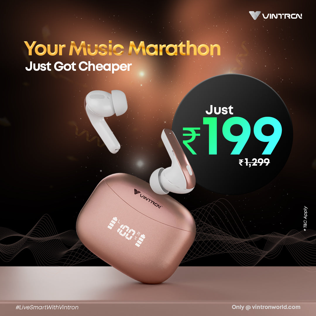 Vintron Atom Beats Wireless Earbuds with Bluetooth 5.3, Noise Reduction, 50-Hour Battery, IPX5 Water Resistance