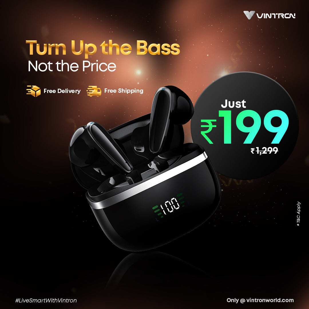 Vintron Sonic Beats – Wireless HD Earbuds with 50-Hour Battery, Bluetooth 5.3, Noise Reduction, and IPX5 Waterproof Design