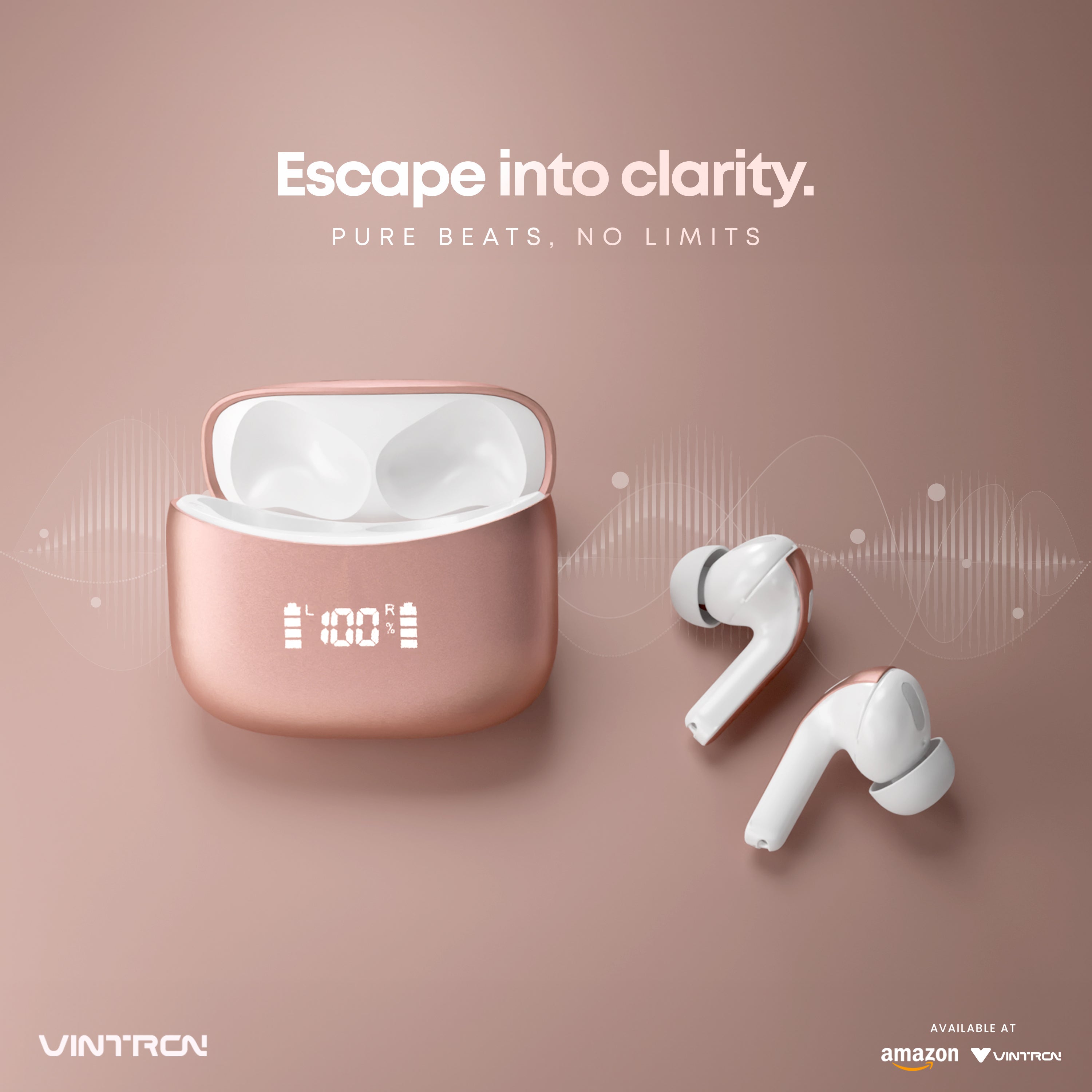 Vintron Atom Beats Wireless Earbuds with Bluetooth 5.3, Noise Reduction, 50-Hour Battery, IPX5 Water Resistance