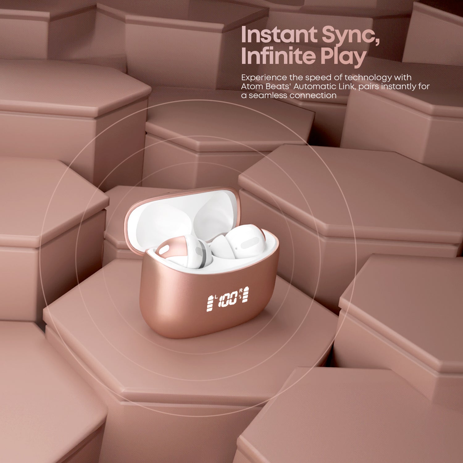 Vintron Atom Beats Wireless Earbuds with Bluetooth 5.3, Noise Reduction, 50-Hour Battery, IPX5 Water Resistance