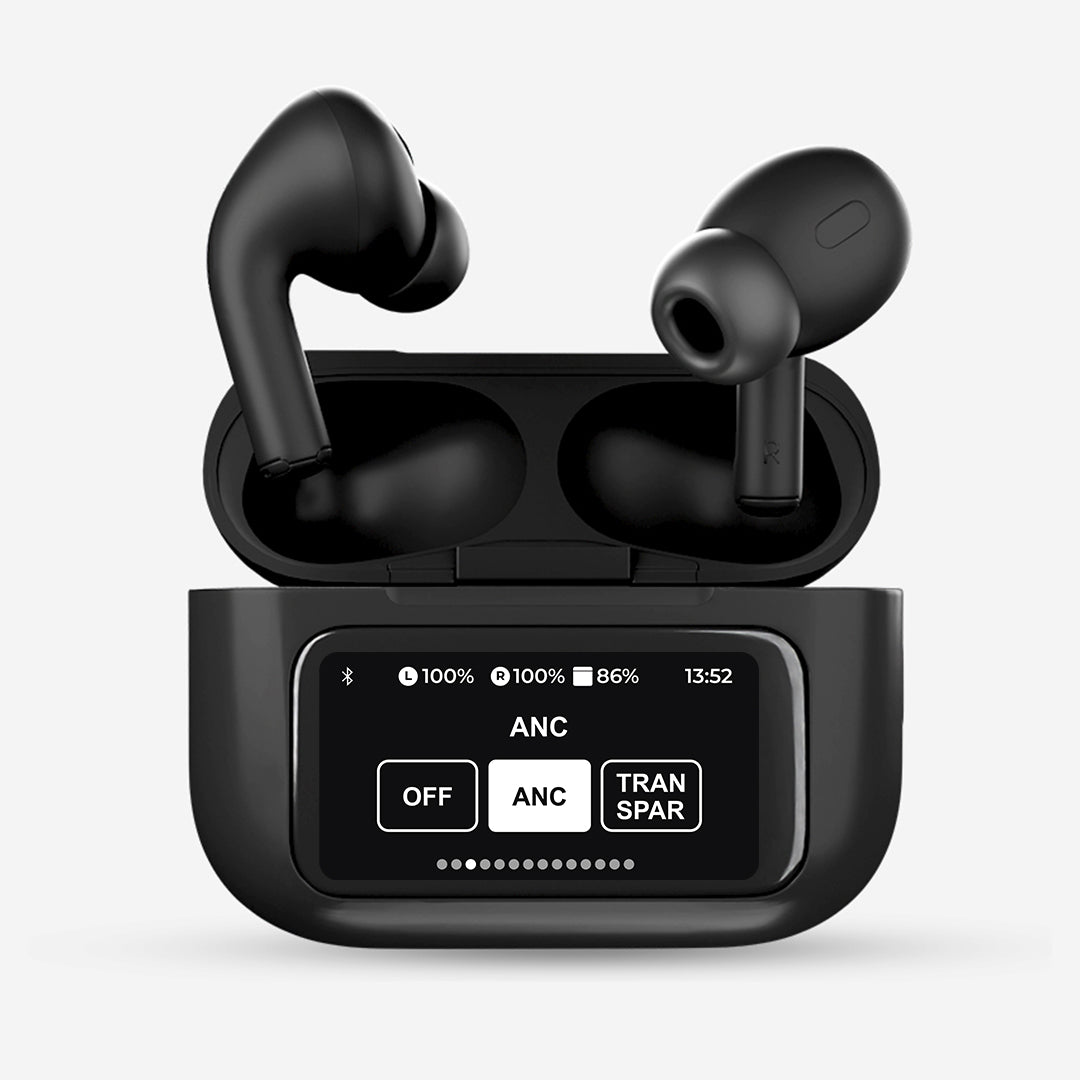 Vintron Atom One Touchscreen TWS Earbuds with 32dB ANC, ENC Mic, Bluetooth 5.4, 38-Hour Battery, IPX5 Waterproof (Black, True Wireless)