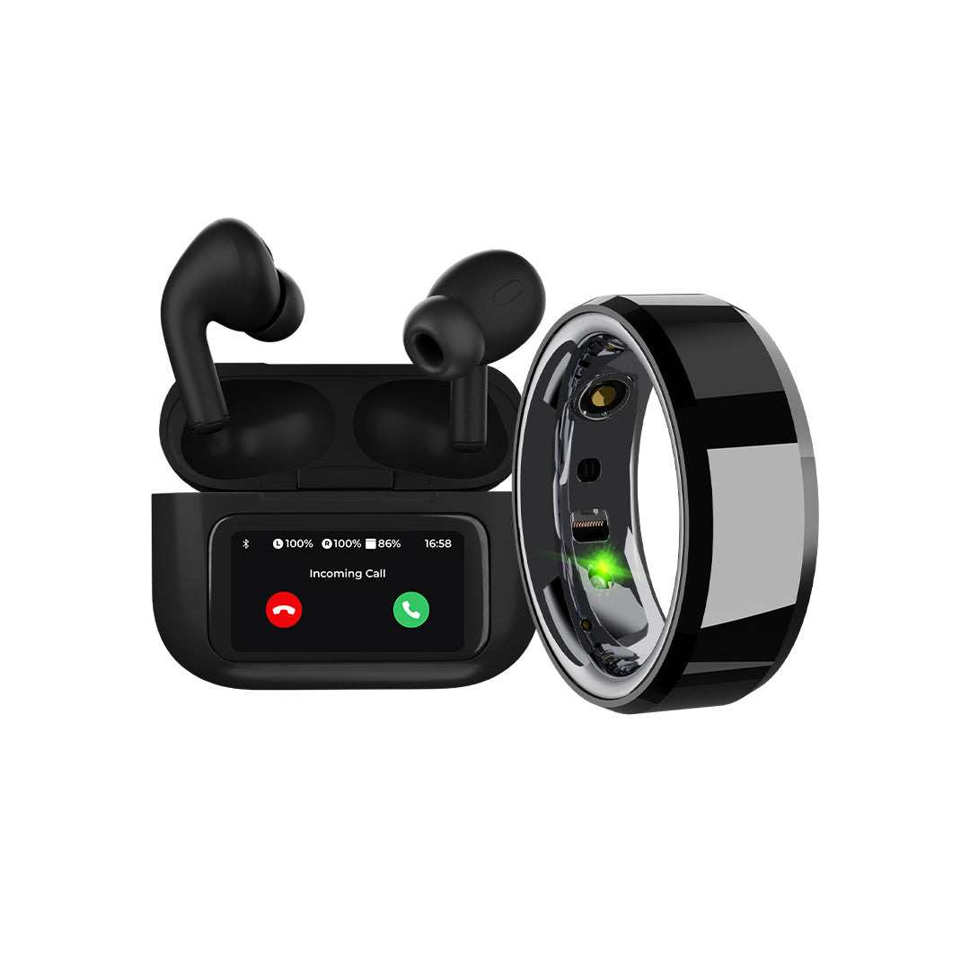 Osmart Ring & Atom One Screen Tws with 32db ANC + ENC Bluetooth - Rose Gold