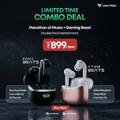 Vintron Atom Beats + Sonic Beats Combo | 50H Battery Wireless Earbuds for Music & Gaming