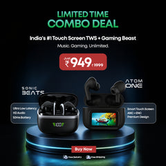 Vintron Atom One + Sonic Beats Combo | Smart Touch Screen Earbuds + Gaming Wireless Earbuds