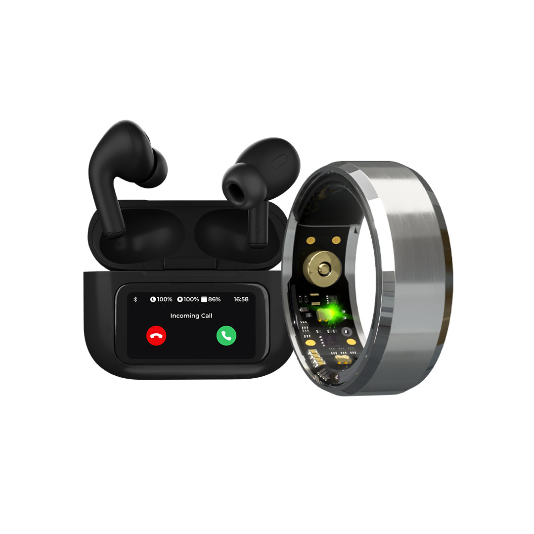 Osmart Ring & Atom One Screen Tws with 32db ANC + ENC Bluetooth - Rose Gold