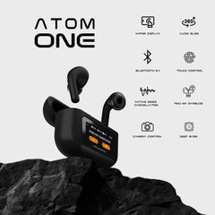Vintron Atom One Touchscreen TWS Earbuds with 32dB ANC, ENC Mic, Bluetooth 5.4, 38-Hour Battery, IPX5 Waterproof (Black, True Wireless)