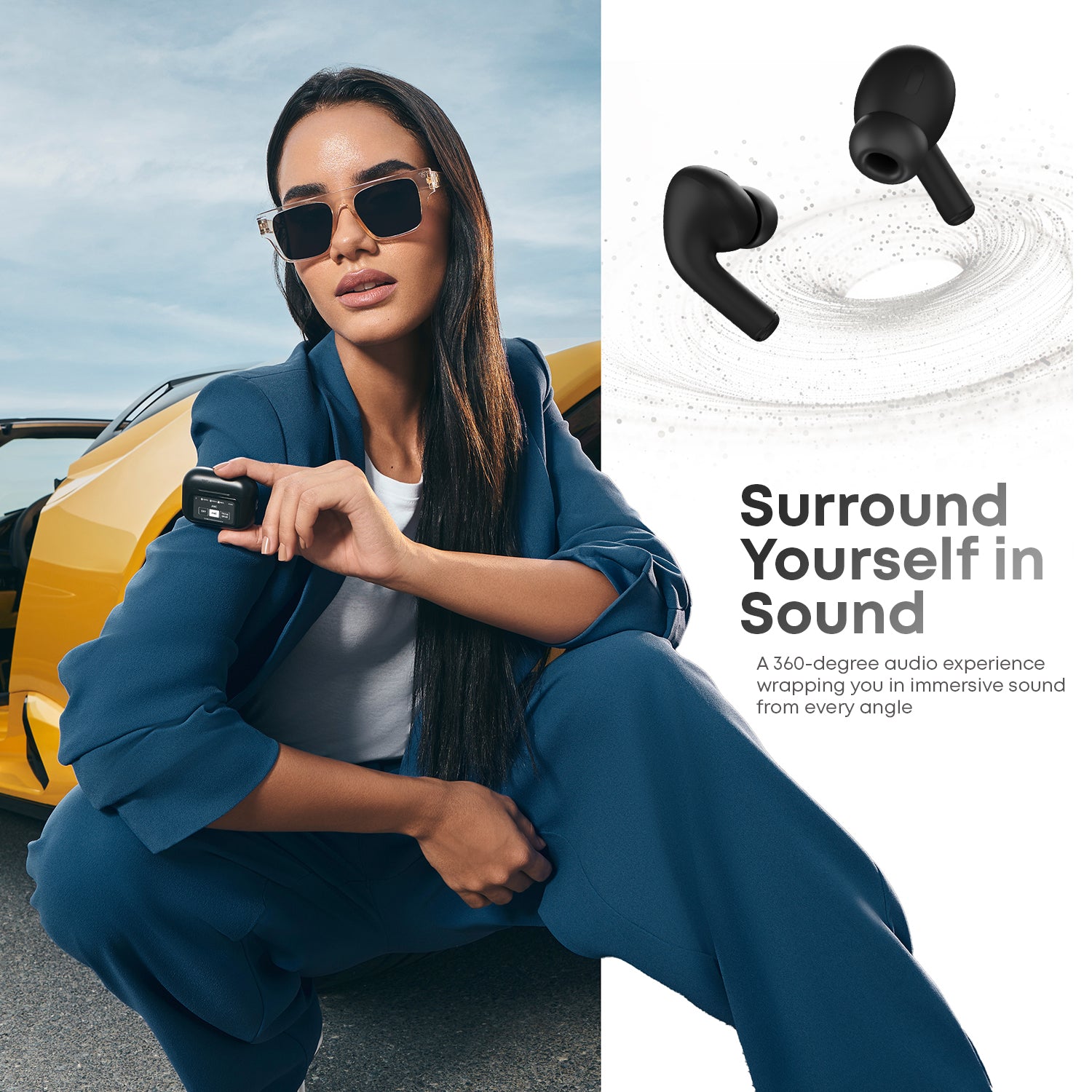 Vintron Atom One Touchscreen TWS Earbuds with 32dB ANC, ENC Mic, Bluetooth 5.4, 38-Hour Battery, IPX5 Waterproof (Black, True Wireless)