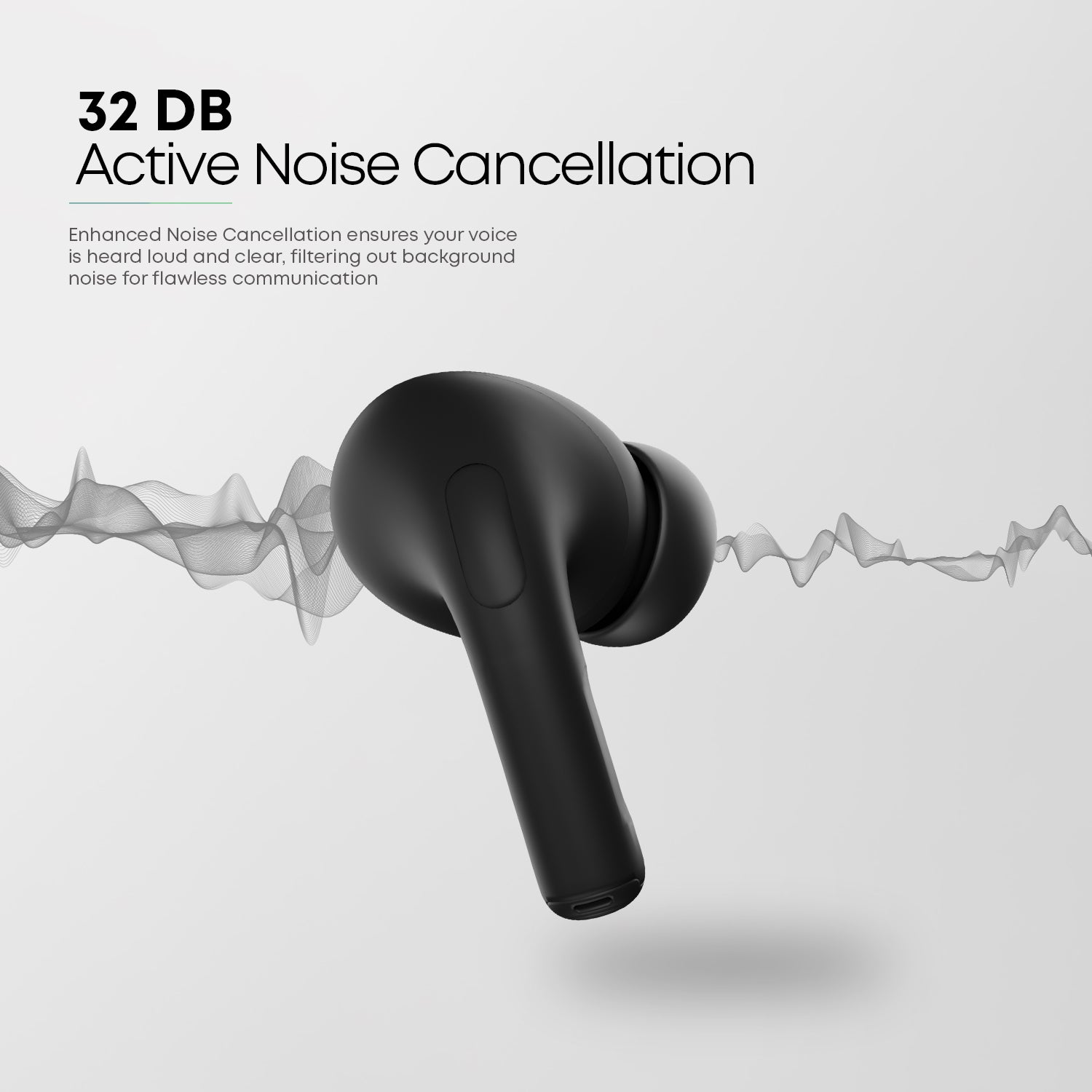 Vintron Atom One Touchscreen TWS Earbuds with 32dB ANC, ENC Mic, Bluetooth 5.4, 38-Hour Battery, IPX5 Waterproof (Black, True Wireless)